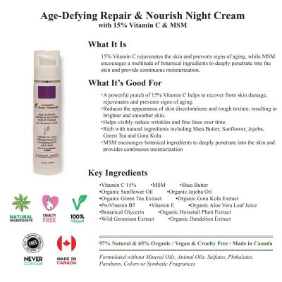 Photo1: Age-Defying Repair & Nourish Night Cream with 15% Vitamin C & MSM (New Unscented Formula)